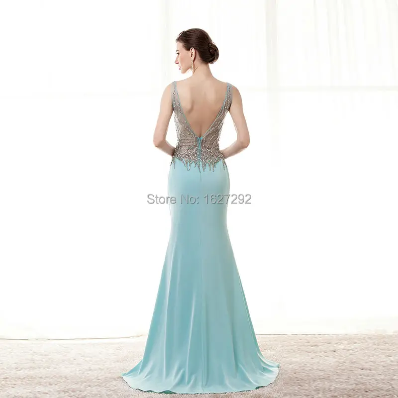 2015 Custom Made Sexy Backless V-Neck Long Formal Gowns Beading Crystal Evening Dress Gown Abendkleider | Свадьбы и торжества