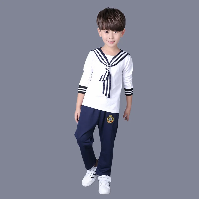Boys set Осень хлопок детский сад Мальчики школьный класс моряка школьная форма Детская японская Униформа моряков синяя для девочек - Цвет: Boys set