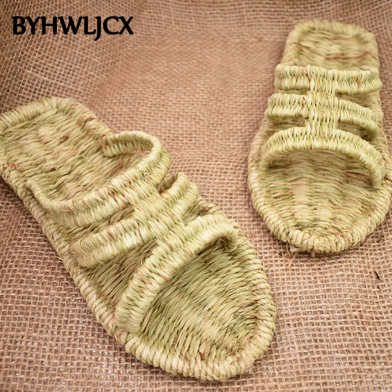 Женские шлепанцы из соломенной ткани летние легкие сандалии унисекс