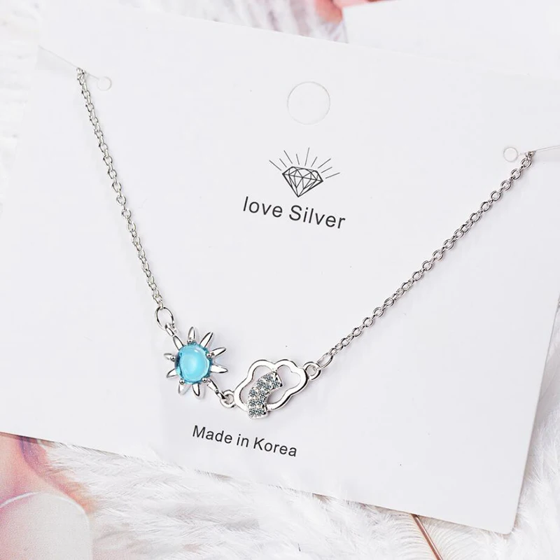 

KOFSAC Fashion 925 Silver Necklace Luxury Blue Crystal Jewelry Charm Rainbow Cloud Pendant Necklaces For Women Anniversary Gifts