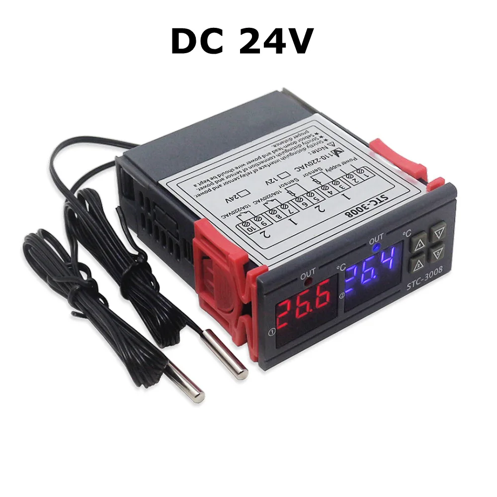 STC-3008 KT99 двойной цифровой Температура контроллер два реле Выход 12V 24V 220V терморегулятор Термостат с нагревателем охладитель - Цвет: DC 24V