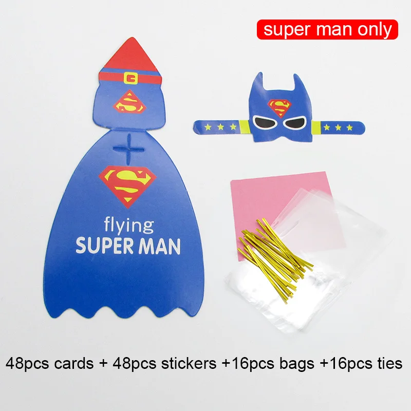 Super man only 16 упаковок супер герой принцесса мультфильм конфеты Леденец Украшения карты с сумкой для детей день рождения принадлежности подарок аксессуары - Цвет: Super man only