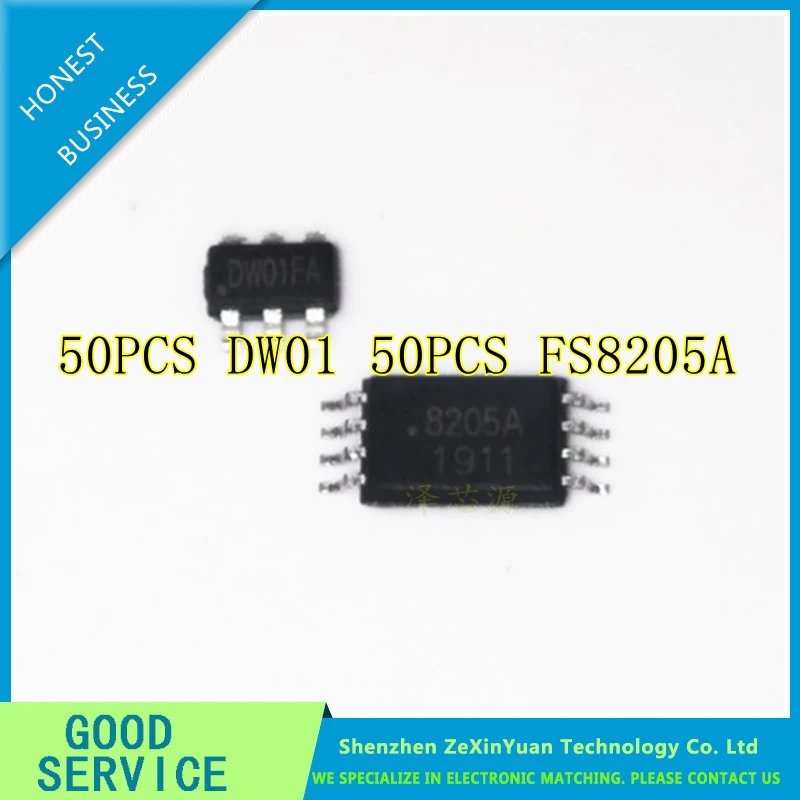 

100 шт./лот Новый (50 шт. DW01 + 50 шт. FS8205A) DW01 + 8205A защитный чип для литиевой батареи DW01A DW01B 8205