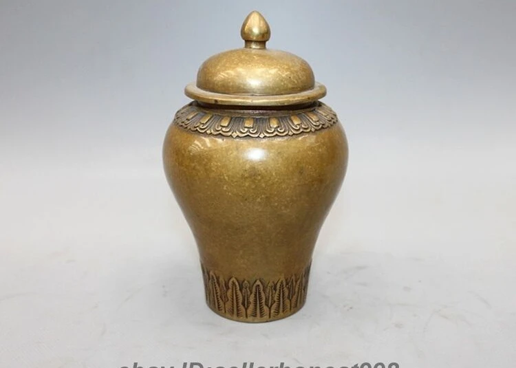 

6.69" Chinese craftwork Refined Bronze Copper Tea caddy Vase Pot Crock