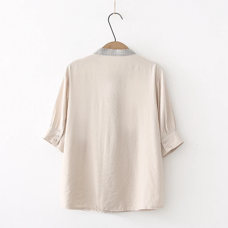 ruffled patchwork sash bow stand collar short sleeve shirt blouse mori girl 2018 summer |