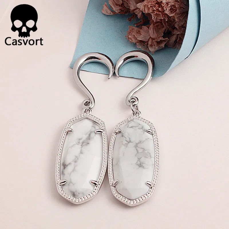 Casvort трендовые пирсинг туннели для пирсинга Elle White Howlite полудрагоценная каменная висячая серьга защелкивающиеся серьги бижутерия для пирсинга