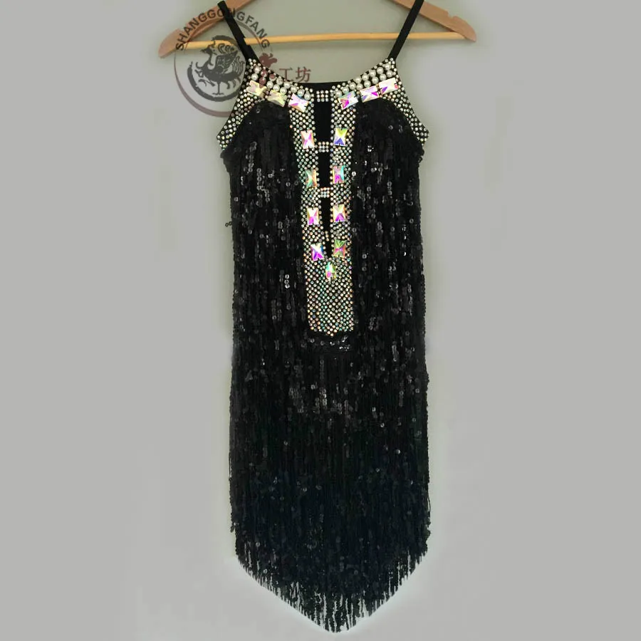 Новый стиль костюм латинского танца сексуальные блестки кисточкой платье для