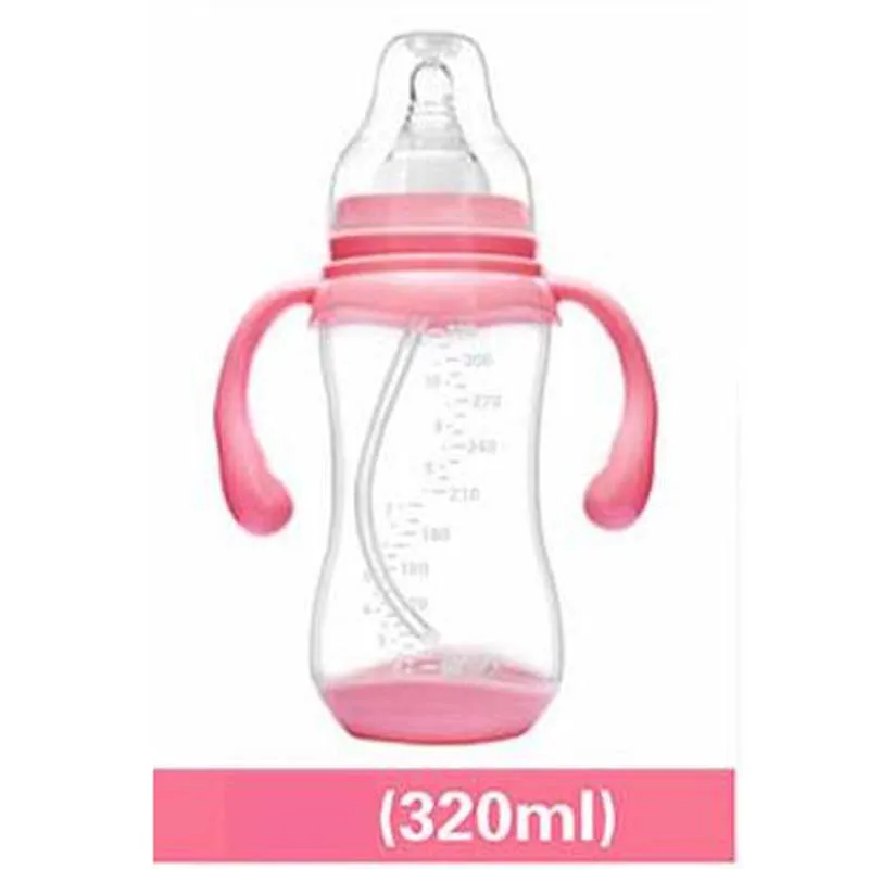 320ML Pink Детская Бутылочка с широким ртом и пылезащитным покрытием для младенцев, размер детской бутылочки 180 мл/240 мл/320 мл с температурным зондированием - Цвет: 320ML Pink