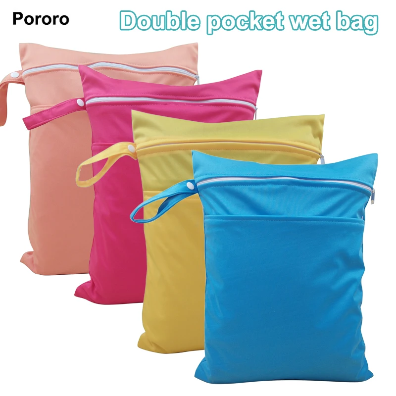 

Double Pockets Waterproof Portable Multi-functional baby Diaper Bags, Plain color Wet dry nappy Bags with zipper closure