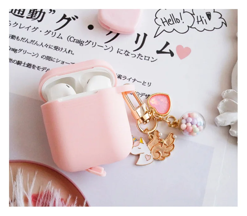 Pink Чехол для airpods с милым единорогом, чехол для наушников AirPods, Мультяшные Беспроводные аксессуары для Airpods, силиконовый чехол - Цвет: Pink
