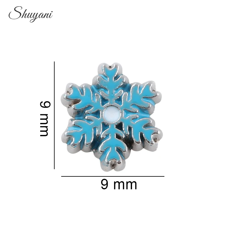 

F534 Blue Colors Zinc Alloy Floating Locket Charms Snowflake For Glass Locket Accessories 9*9mm
