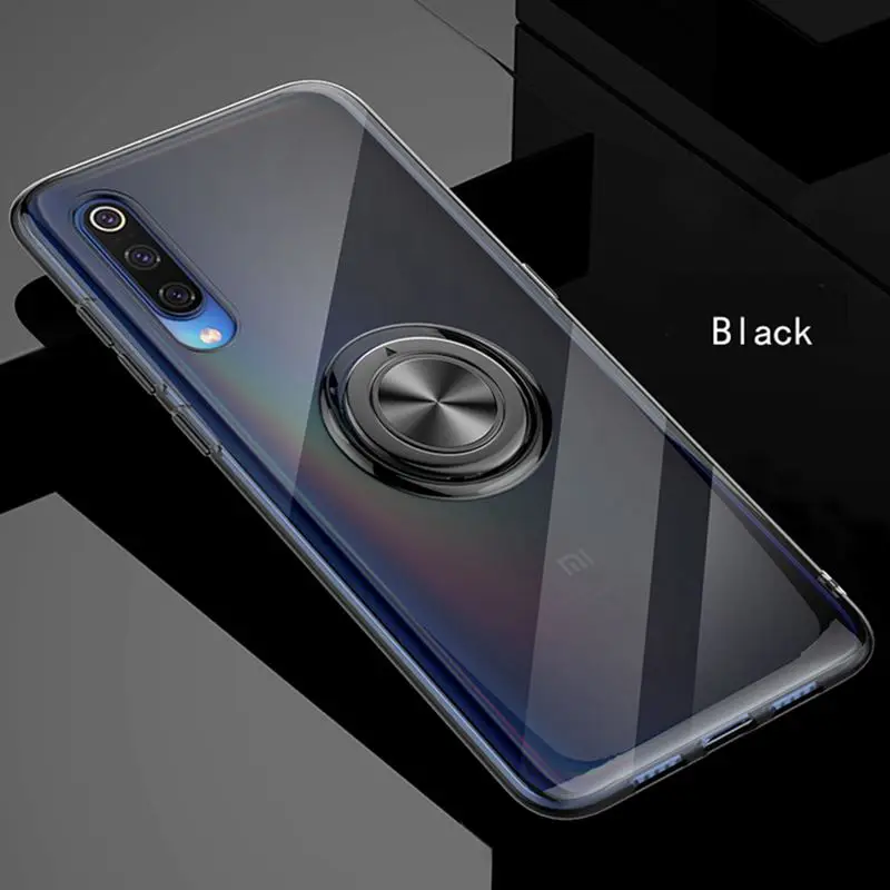 clear black 360 металлический магнитный чехол на палец для Xiaomi 8 9 mi8lite mi9lite mi8discovery прозрачный мягкий кремний чехол для Xiaomi Redmi Note 7 - Цвет: clear black