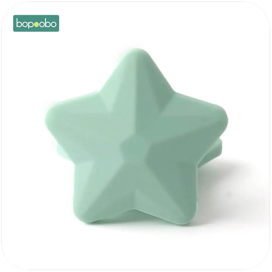 Bopoobo 5 шт. силиконовые бусины в форме звезды пищевого качества аксессуары для прорезывания зубов 38 мм ожерелье силиконовые интерактивные игрушки Детские Прорезыватели - Цвет: mint star