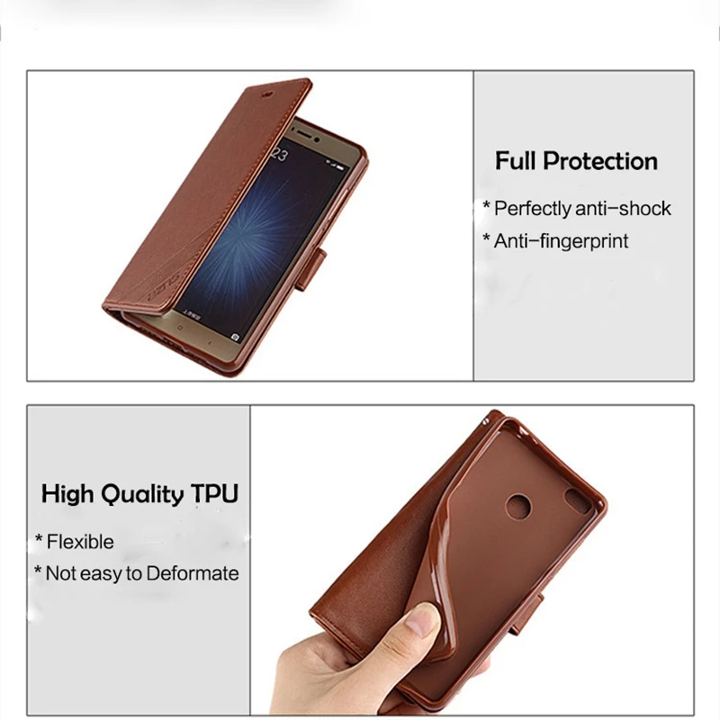 Чехол бумажник с держателем для карт чехол Xiaomi Redmi 4x откидной кожаный Силиконовый