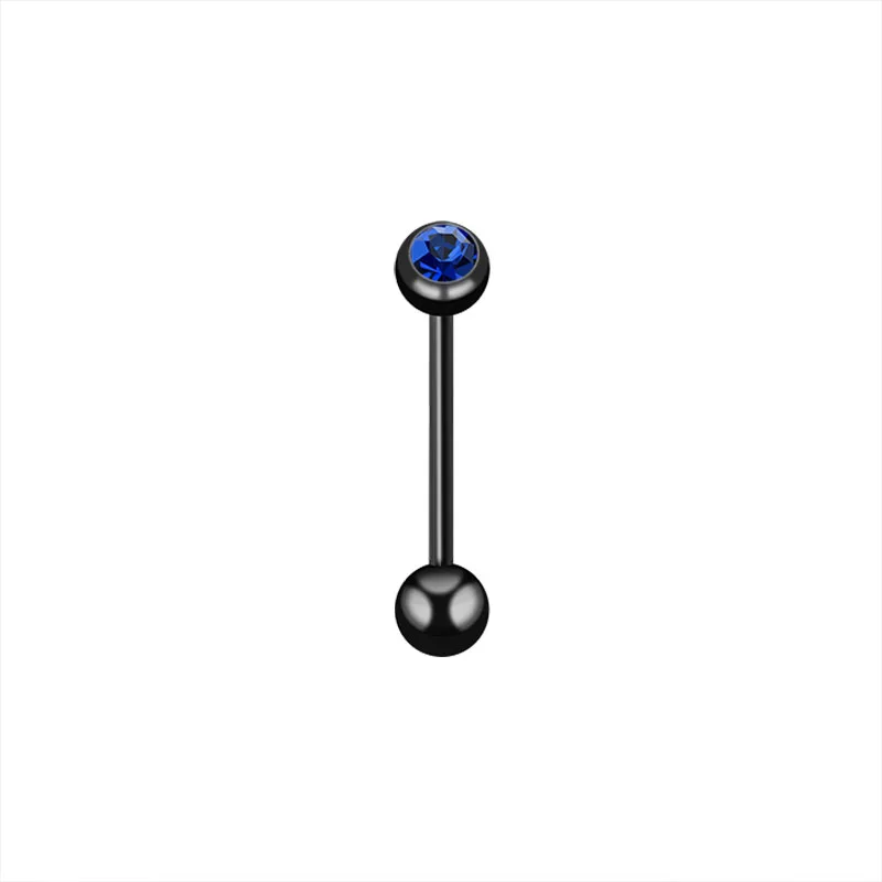Fashion Black Tongue Rings Barbell Piercing Bar Stainless Steel Czech Crystal 7 Colors 1.4mmx16mm Body Jewelry Men | Украшения и