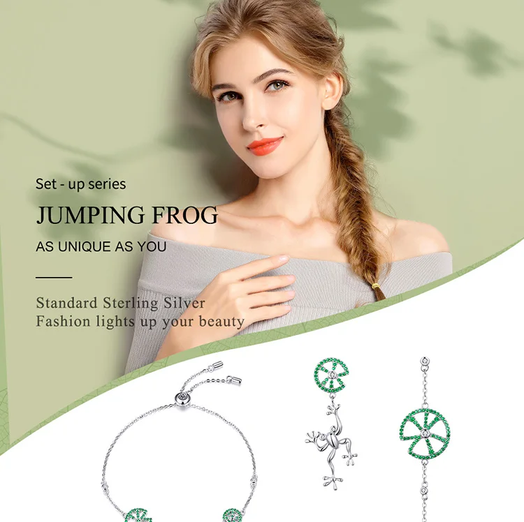 BAMOER подлинные 925 пробы серебряные браслеты с лягушкой, висячие серьги, ювелирные наборы для женщин, ювелирные изделия из стерлингового серебра ZHS073
