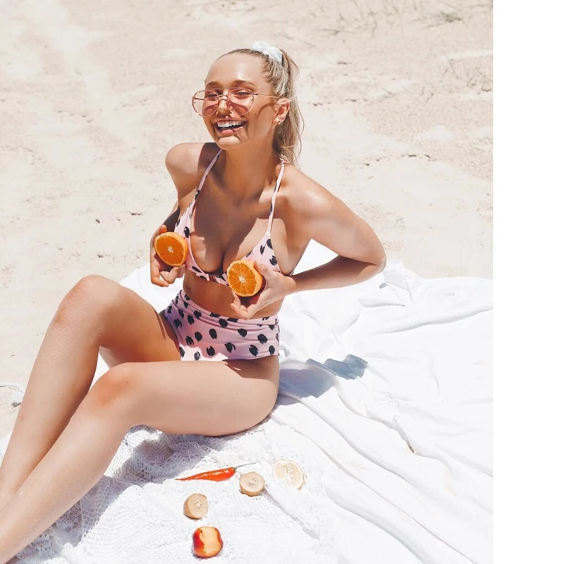 Женский купальник с высокой талией розовый зеленый сексуальный стильный