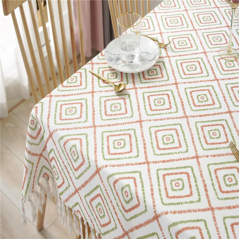 3-цветная скатерть с кисточками современная цветная Геометрическая клетчатая