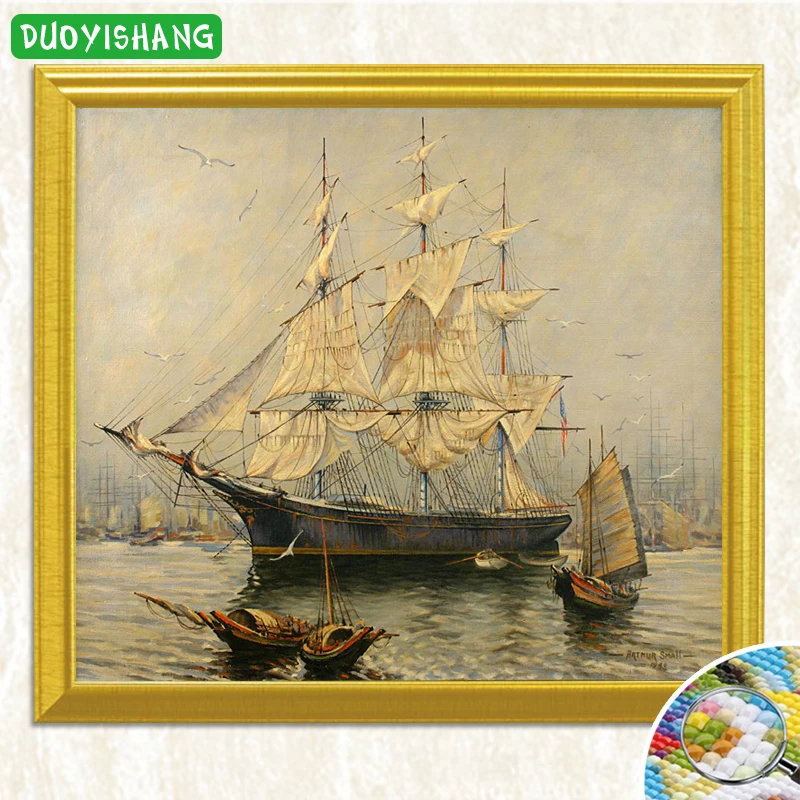 DUOYISHANG 5D DIY Алмазная вышивка крестиком корабль пейзаж полный квадратный алмаз