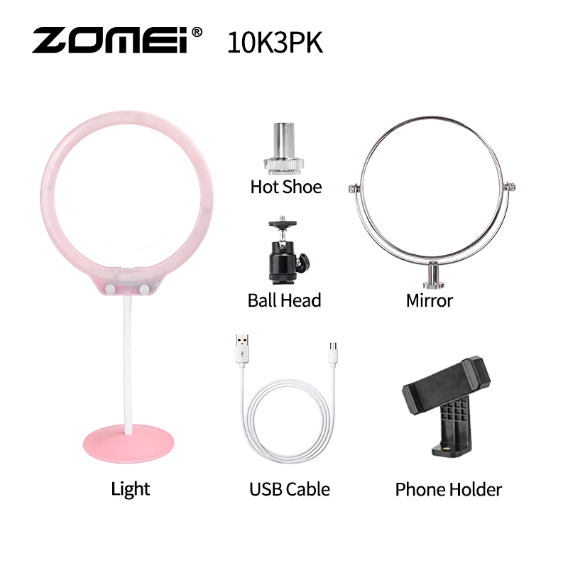 10K3PK ZOMEI 10 дюймов ZM128 живое наполнение свет красивое кольцо свет затемнение с подставкой для телефона светодиодный кольцевой свет 7,5 Вт зеркало для макияжа фото свет - Цвет: 10K3PK
