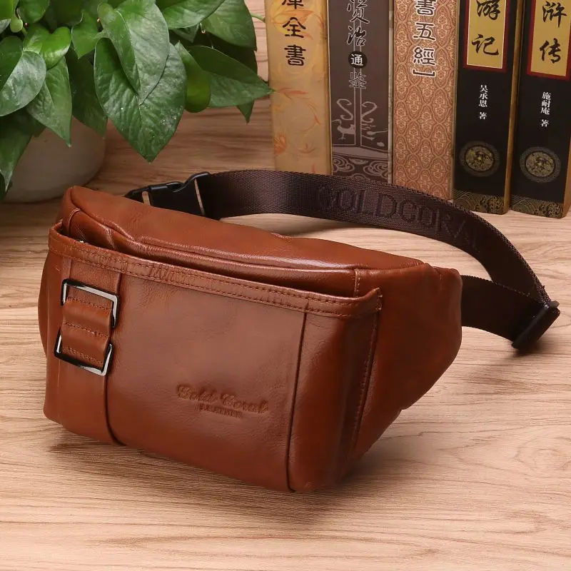 

High Quality Genuine Leather Waist Chest Bag Male Pouch Multi-Function Shoulder Bag Fashion Cowhide Men Hip Bum Belt Fanny Pack