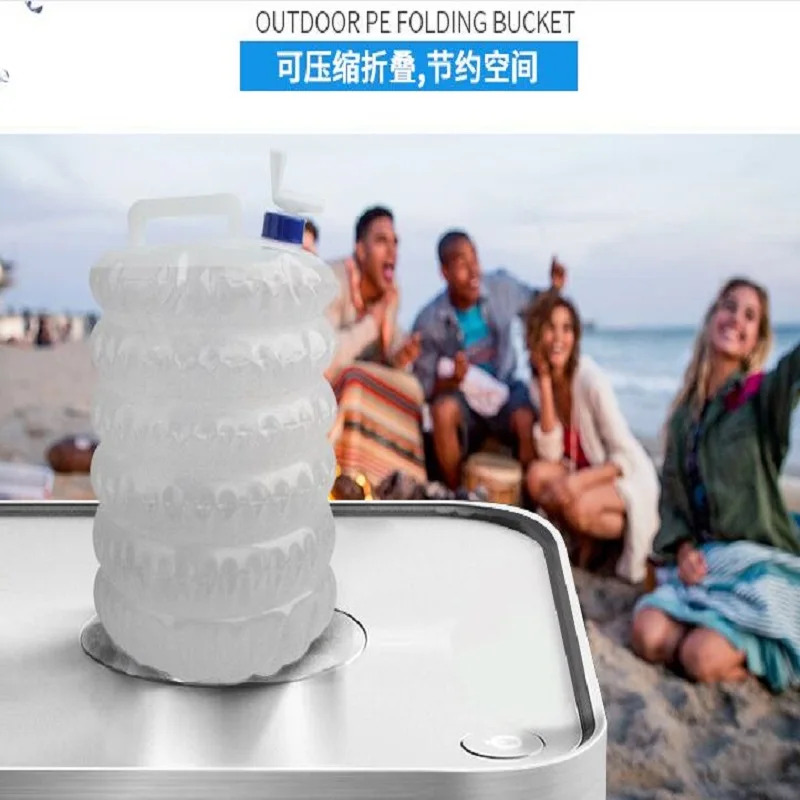 

Outdoor health PE telescopic bucket 15L folding bucket with tap food class camping drinking bag wholesale