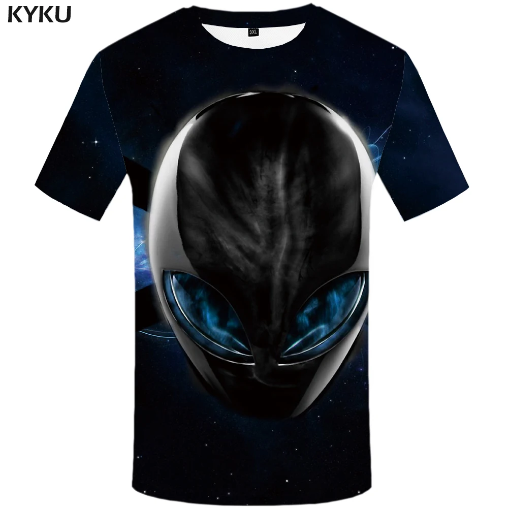 Бренд KYKU Alien футболка для мужчин Galaxy Space аниме одежда металлические футболки 3d