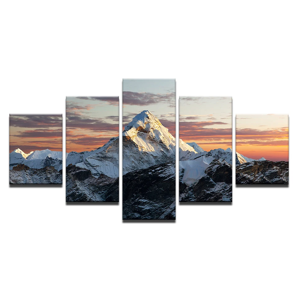 

Unframed Canvas HD Prints Paintings Home Decor Living Room 5 Pieces Sunset Snow Mountains Posters Wall Art Landscape Pictures