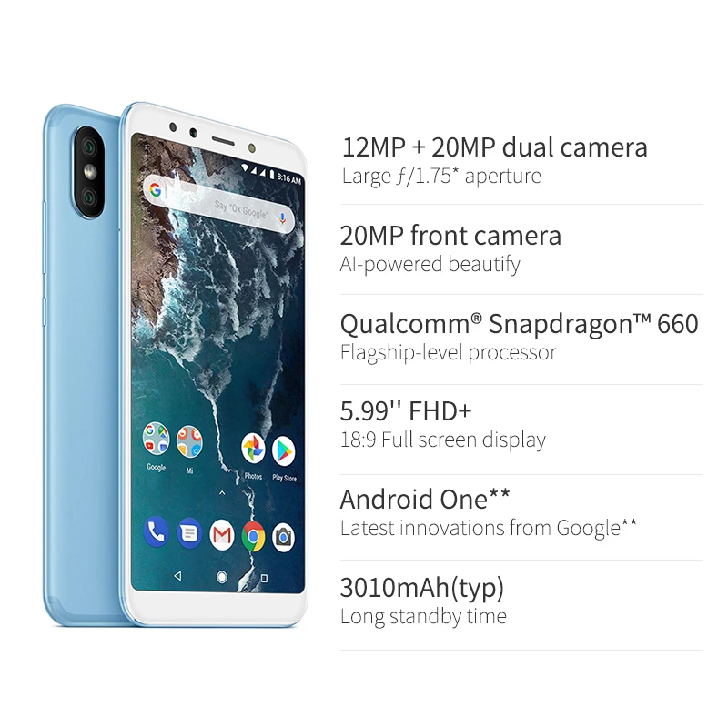 Свободный налог! Глобальная версия Xiaomi Mi A2 4 Гб 64 мобильный телефон Snapdragon 660 Octa Core