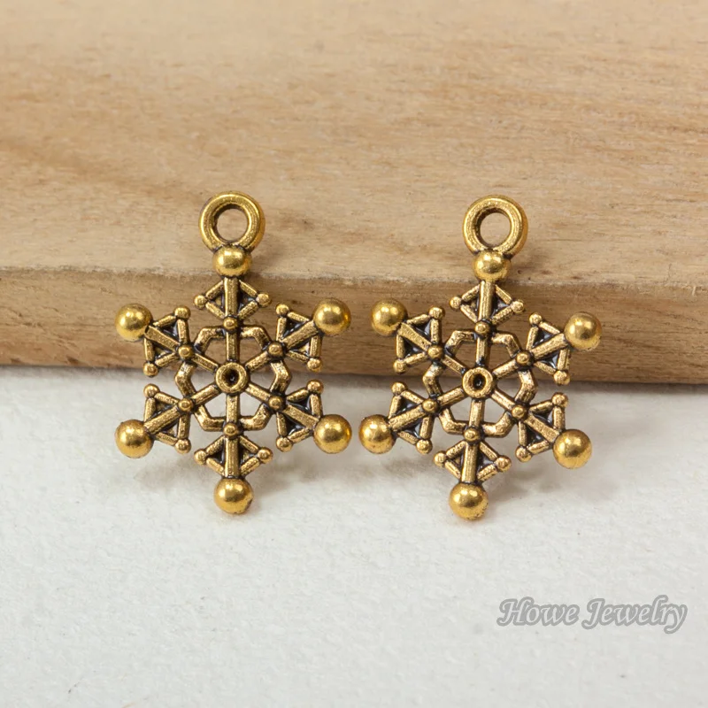 Винтажный Рождественский кулон в виде снежинки, антикварный золотой кулон, подходит для ожерелья, Ювелирная фурнитура в европейском стиле R035, 200 шт.