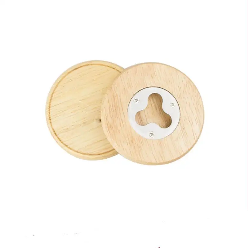 

Fashion Wooden Round Shape Bottle Opener Coaster Fridge Magnet Decoration Beer Bottle Opener With Your Logo LX3917