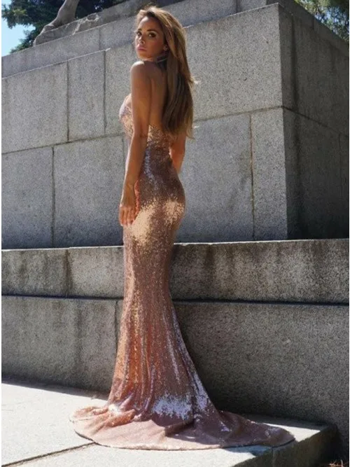 Robe De Soiree Русалка вечернее платье длинное Спагетти ремни v-образным вырезом блестками элегантное торжественное платье с разрезом сбоку vestido de festa