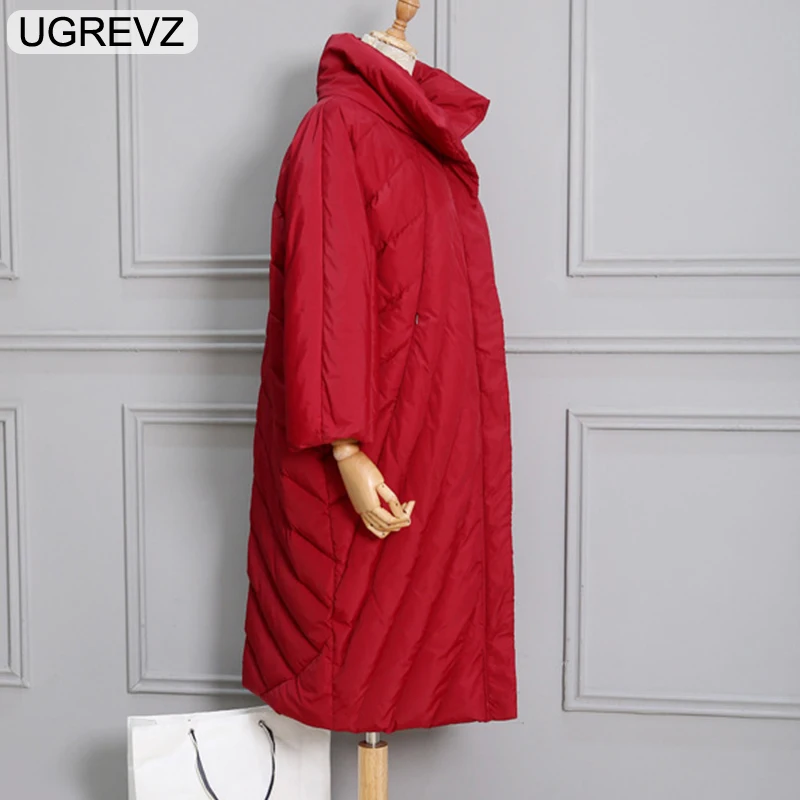 UGREVZ, зимний, дизайн, женский, ультра свободный, х-длинный, кокон, стиль, круглый ворот, негабаритный, 90%, белый, утиный пух, пальто, куртки