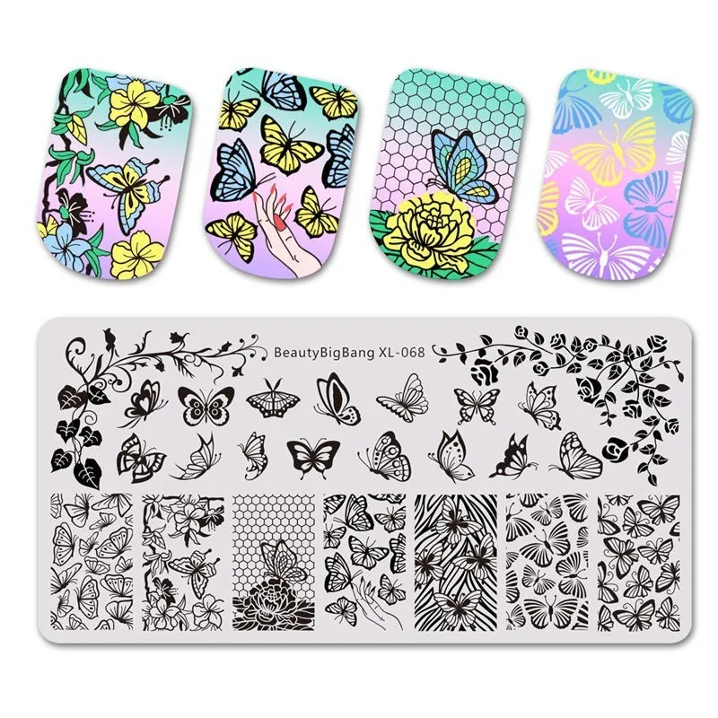 68 BeautyBigBang 6*12 см штамповочная пластина для ногтей из нержавеющей стали павлинье перо ногти шаблон штамповочных плит дизайн ногтей трафареты - Цвет: 68