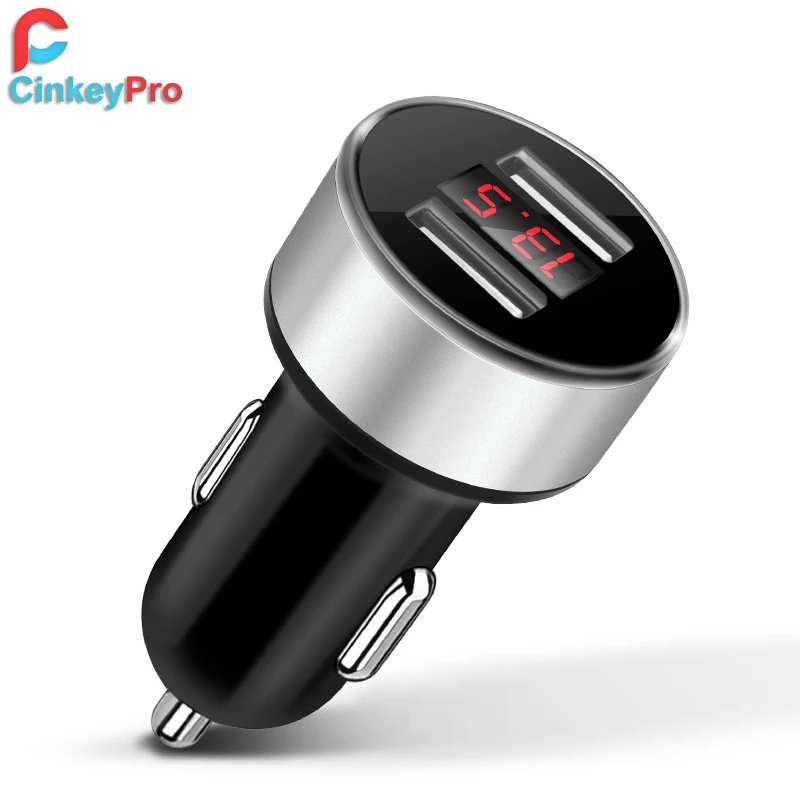 Cinkeypro автомобиля Зарядное устройство для iPhone iPad Samsung 2 Порты и разъёмы USB LED Экран