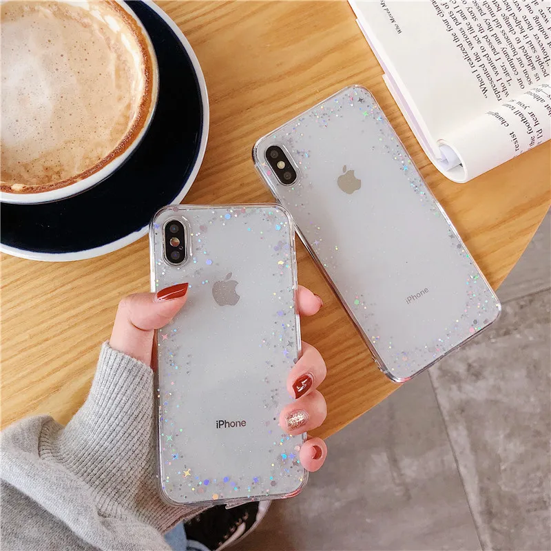 Простой Прозрачный блестящий чехол для iPhone 6 6S 7 8 Plus X Xr Xs Max из мягкого ТПУ телефона