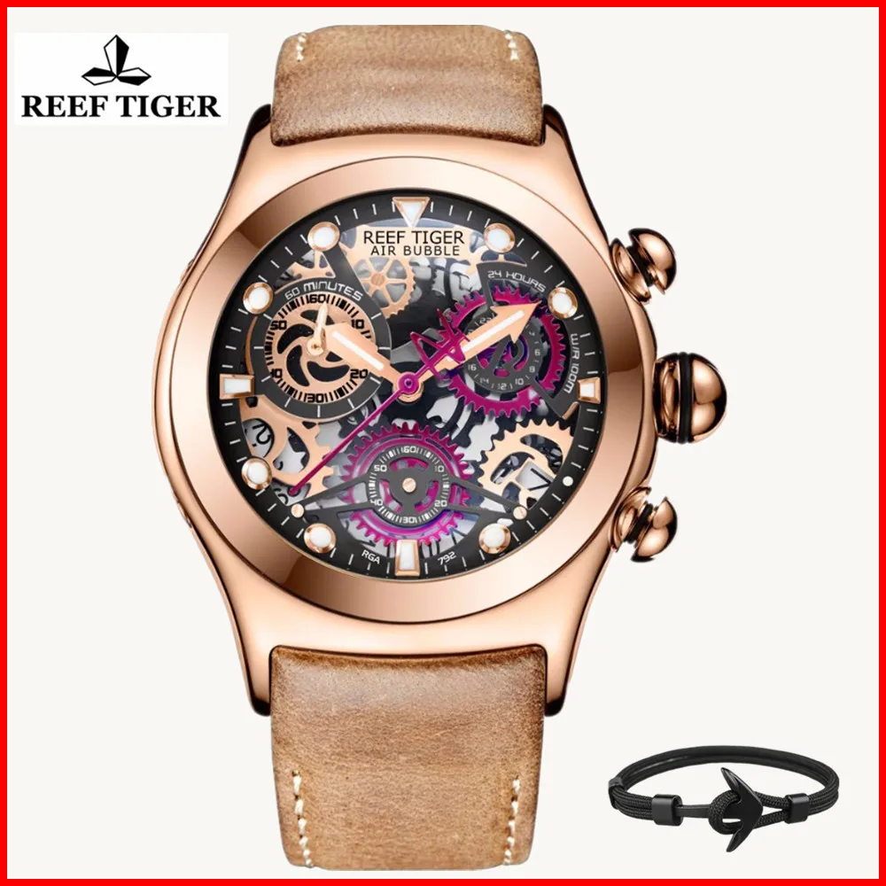 Спортивные мужские часы Reef Tiger/RT водонепроницаемые светящиеся кварцевые с