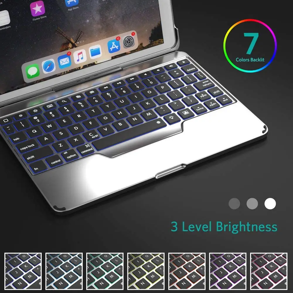 Для iPad 9,7 съемный Смарт чехол+ тонкий 7 цветов светодио дный LED подсветка Алюминий Bluetooth русский/Испанский клавиатура
