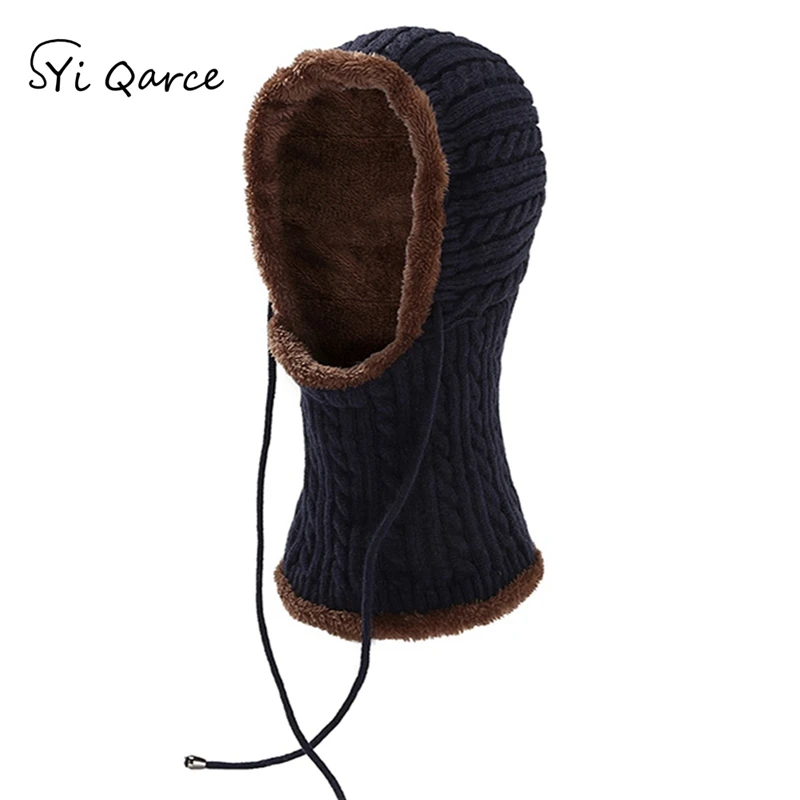 Navy SYi Qarce зимние супер теплые вязанные шапочки Skullies Beanie Gorras Bonnet маска шапка для мужчин и женщин Спорт На Открытом Воздухе Шапка NM084-88 - Цвет: Navy