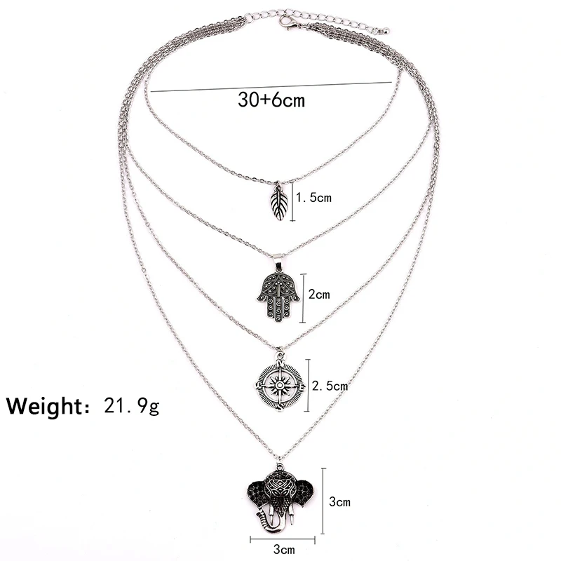 4 шт./компл. панк слон прайс лист компас многослойная цепочка ожерелье набор