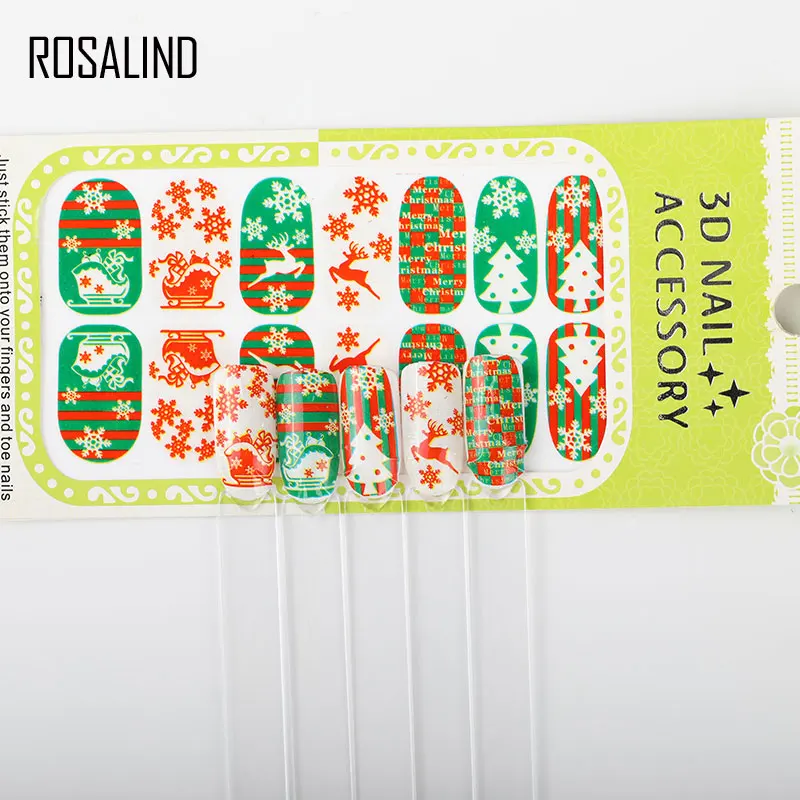 ROSALIND Nail Art Stickers Christmas Style Wraps Manicure Gel Polish Decoration Colorful Transfer Decal | Красота и здоровье
