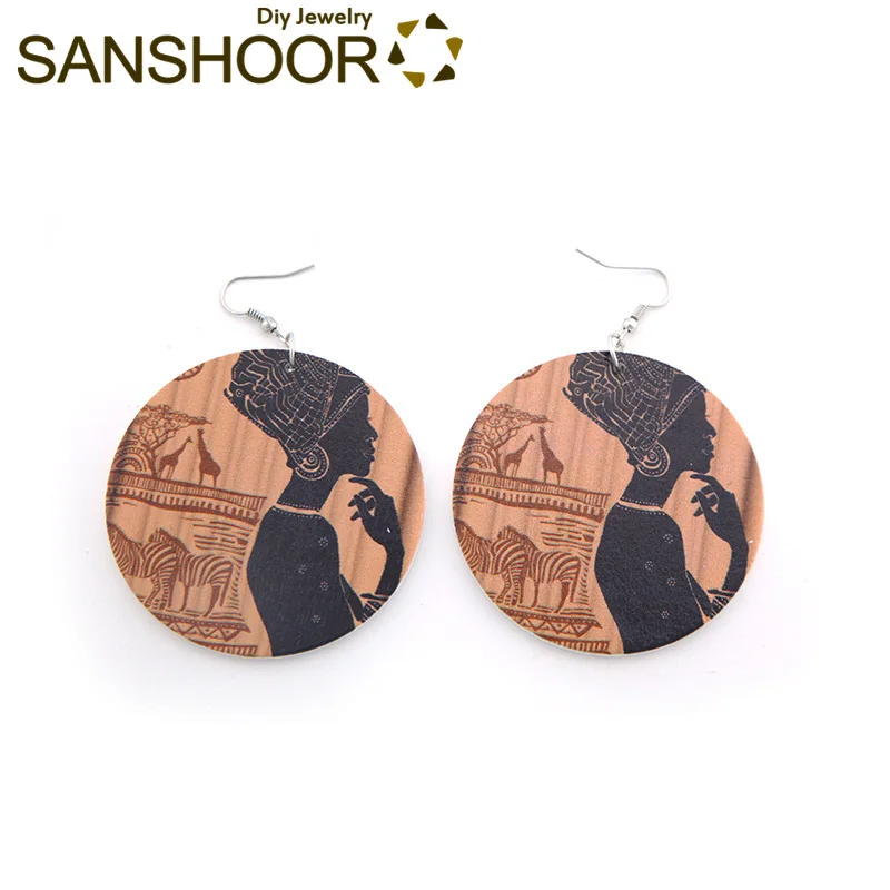 SANSHOOR Новое поступление африканские деревянные серьги африканская головная