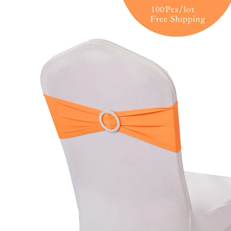 100PC/Lot Wedding Decoration Spandex lycra Chair Bands with Plastic Buckle Elastic chair sashes Bows for wedding banquet party | Дом и сад