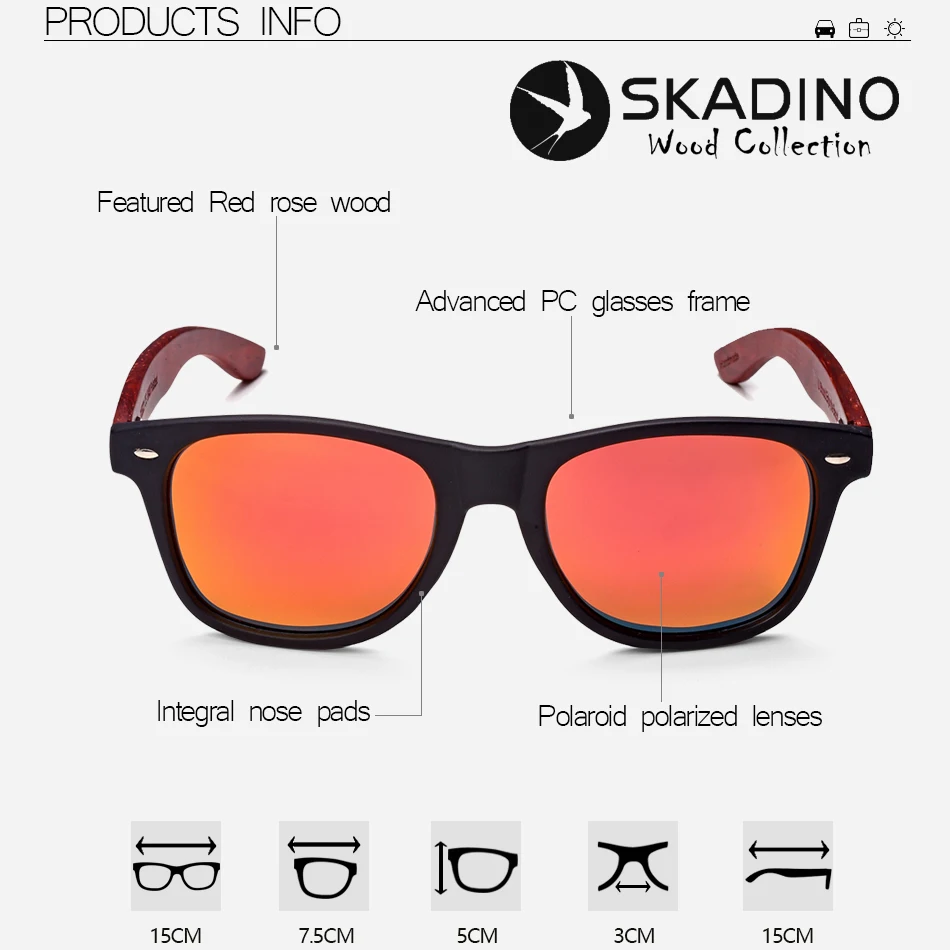 SKADINO UV400 поляризованные красные розовые деревянные солнцезащитные очки модные