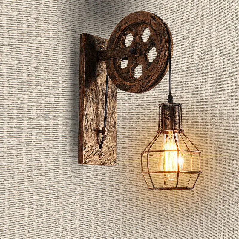 

wall lamps LED Loft Decoration Iron lamp Pulley light for Bedroom Balcony corridor Wall Sconce Living Room Lights Fixtures E27