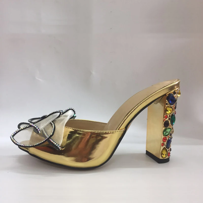 Мюли женские летние на высоком каблуке 10 см шлепанцы с открытым носком бант