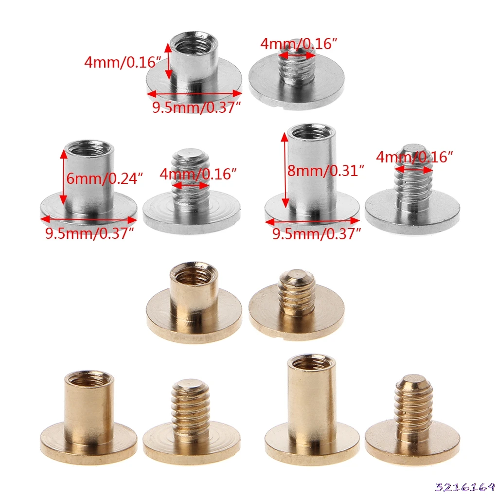 

10 Pairs Brass Chicago Screws Posts Belt Button for Leather Bookbinding Crafts