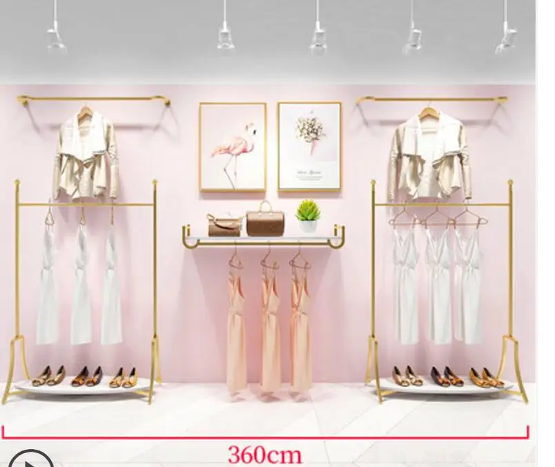 Europe type gold dress shop rack rack high grade clothes rack shoes bag double layer clothing display rack - Цвет: 9