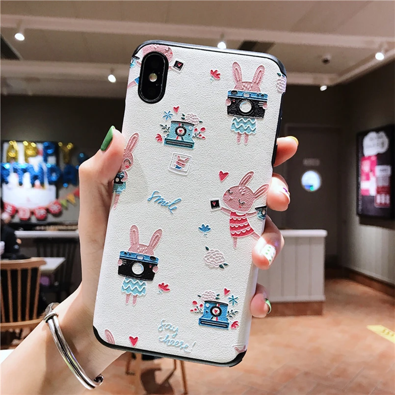 Cute Animal Hard PC Case For iPhone X Cover Shockproof 3D Relief Bumper 6 6s 7 8 Plus XR XS MAX Phone |