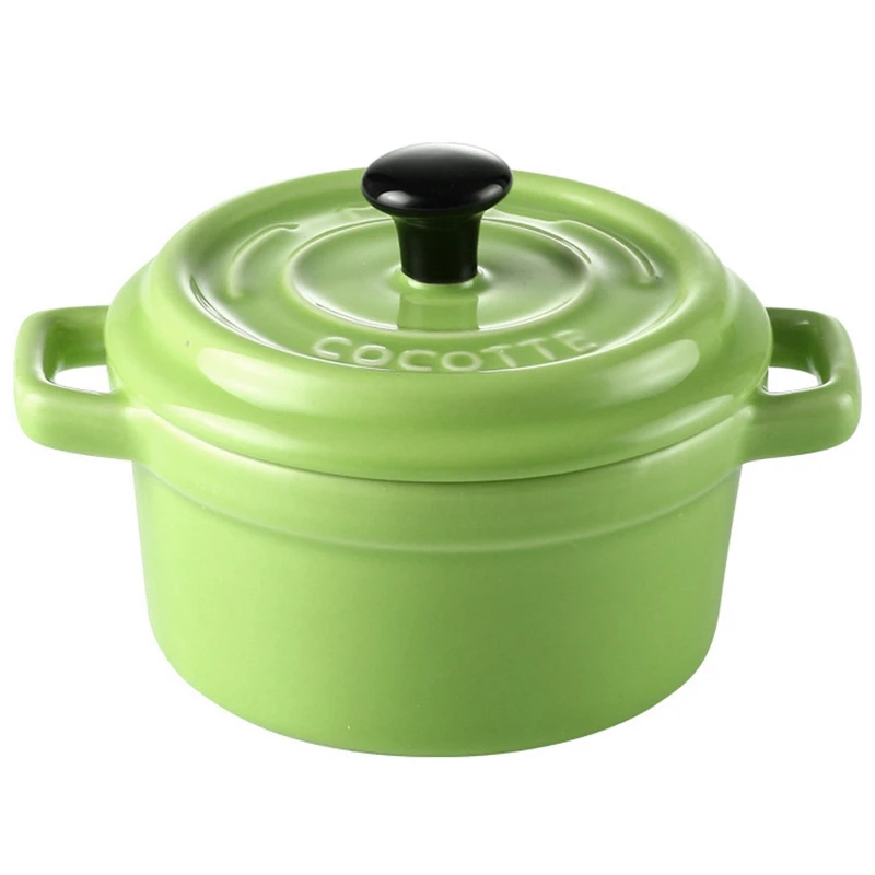 Green Керамическая миска для фруктового салата, миска для десерта, чаша для тушеного супа с крышкой, домашняя чаша для выпечки яиц на пару, двойная чаша для уха - Цвет: Green